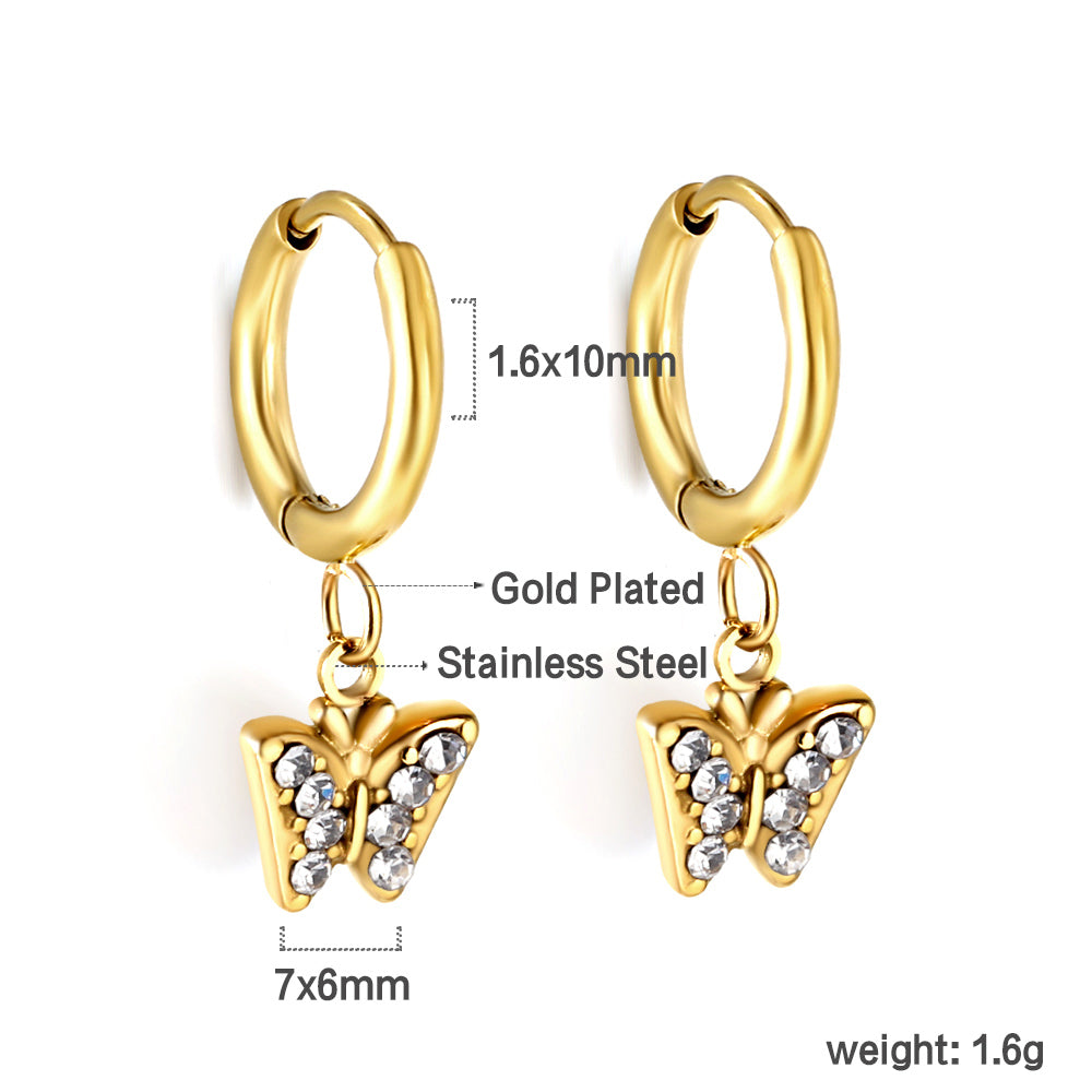 1.6x10mm circle with butterfly white diamond stud earrings asonjewelry